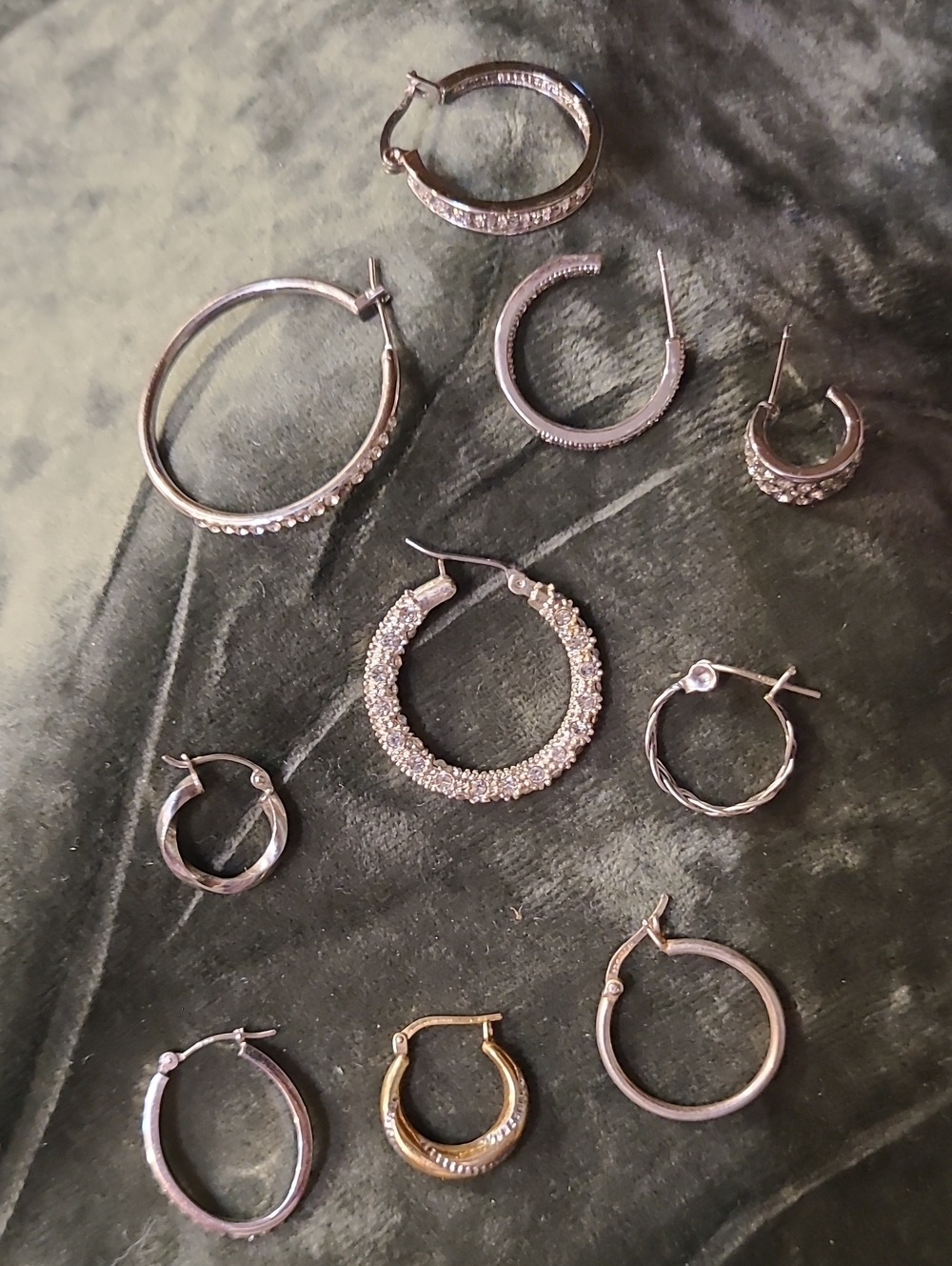 Vintage Hoop Earring Box Lot 14K Gold Sterling Silver Signed Jordan Bundle